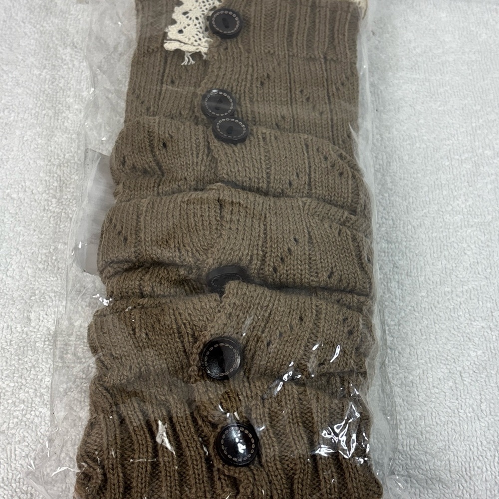 Brown Buttoned Knit Leg Warmers